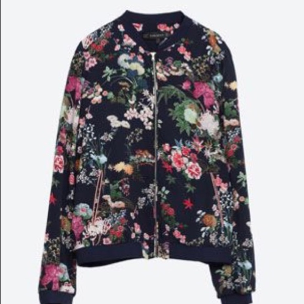 Zara Oriental Print Bomber Jacket Size M